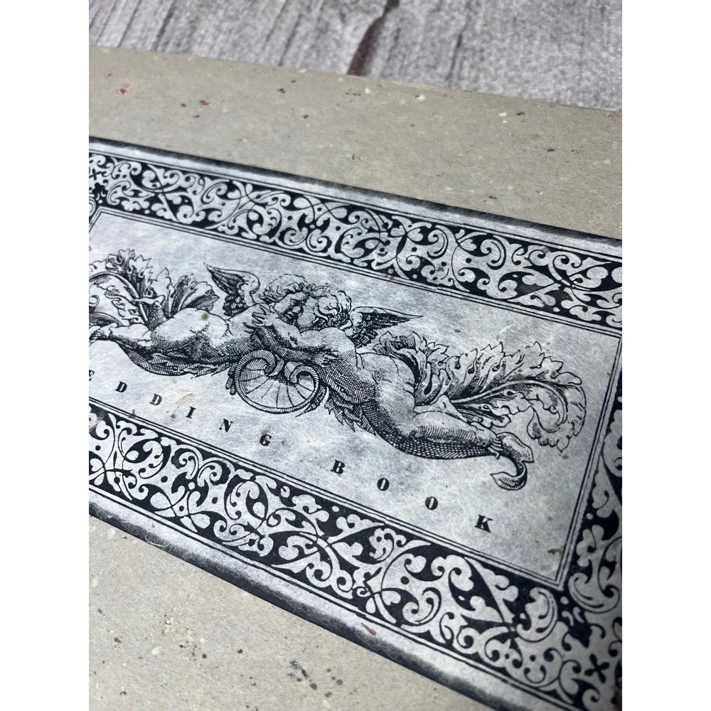 Vintage Wedding Guest Book / Album Engraved Cherubs Kraft Paper‎ Scrapbook Album